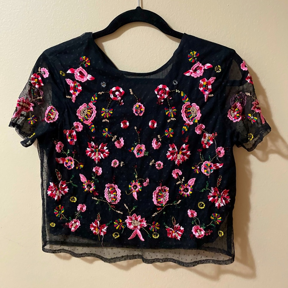 ZARA embroidered mesh Tee